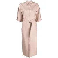 brunello cucinelli robe-chemise mi-longue à taille ceinturée - rose