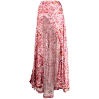 natasha zinko jupe longue en soie à imprimé abstrait - rose