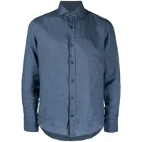 paul & shark chemise en lin à logo brodé - bleu