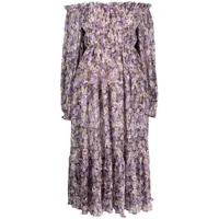 sabina musayev robe fleurie à épaules dénudées - violet