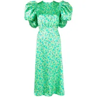 rotate birger christensen robe mi-longue en satin à fleurs - vert