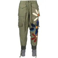 greg lauren pantalon de jogging à patch fleur - vert