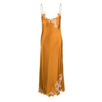 carine gilson robe longue en soie a design de dentelle - orange