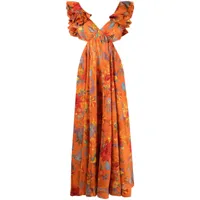 zimmermann robe mi-longue en soie à fleurs - orange