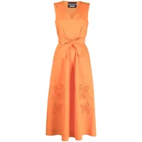boutique moschino robe mi-longue à fleurs brodées - orange