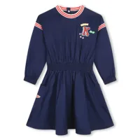 kenzo kids robe évasée en coton à logo - bleu