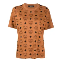 mcm t-shirt à motif monogrammé - marron