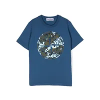 stone island junior t-shirt en coton à motif compass - bleu