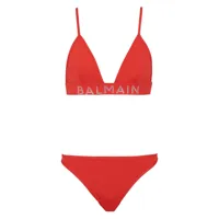 balmain bikini à logo orné de cristaux - rouge