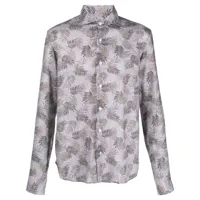orian chemise en lin à imprimé végétal - gris