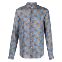 orian chemise en lin à imprimé végétal - bleu
