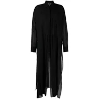 yohji yamamoto robe longue plissée semi-transparente en coton - noir