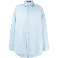 raf simons t-shirt en coton à empiècement en résille - bleu