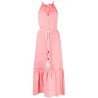 120% lino robe en lin sans manches à taille nouée - rose