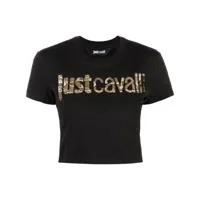 just cavalli t-shirt crop à logo imprimé - noir