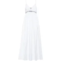 miu miu robe longue en coton à logo brodé - blanc
