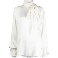 natasha zinko blouse en soie mélangée à col lavallière - blanc