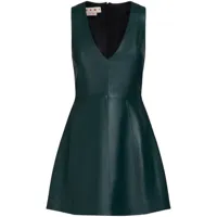 marni robe courte en cuir à col v - vert