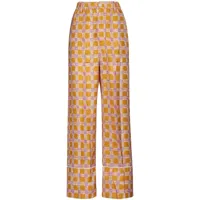 marni pantalon de pyjama check fields en soie - orange