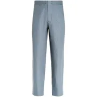 zegna pantalon en lin à taille élastiquée - bleu