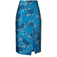 ganni jupe crayon à fleurs en jacquard - bleu