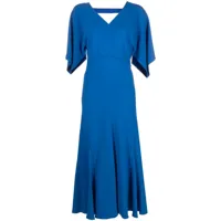 victoria beckham robe mi-longue à manches drapées - bleu