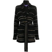 ralph lauren collection cardigan ceinturé à coutures contrastantes - noir