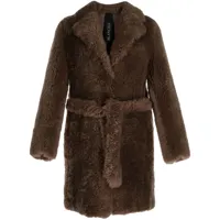 blancha manteau en cuir à taille ceinturée - marron