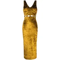 nanushka robe mi-longue en velours à découpes - jaune