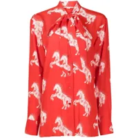 stella mccartney blouse imprimée en soie à col lavallière - rouge