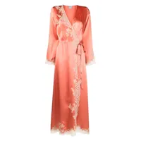 carine gilson robe de chambre en soie à détails en dentelle - rose