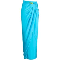gauge81 jupe longue drapée paita en soie à coupe longue - bleu