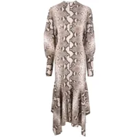 stella mccartney robe-chemise asymétrique à imprimé peau de serpent - marron