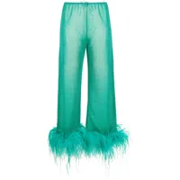 oséree pantalon métallisé bordé de plumes - vert