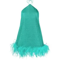 oséree robe courte lumière bordée de plumes - bleu