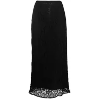 del core jupe mi-longue en dentelle à taille haute - noir