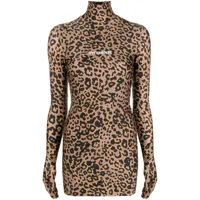 vetements robe courte à imprimé léopard - marron