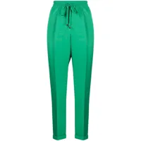 kiton pantalon droit en soie à lien de resserrage - vert