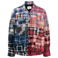 greg lauren chemise en coton à design patchwork - bleu