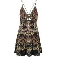 camilla robe courte en soie à imprimé léopard - multicolore