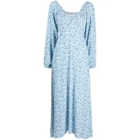 faithfull the brand robe mi-longue yuliana à fleurs - bleu
