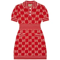 gucci robe courte en maille à logo en jacquard - rouge
