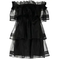 macgraw robe courte en soie petal à design superposé - noir
