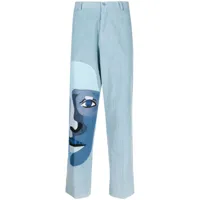 kidsuper pantalon en coton à design patchwork - bleu