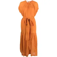 nude robe mi-longue en lin à manches courtes - orange