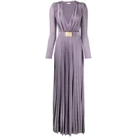 elisabetta franchi robe longue plissée à taille ceinturée - violet