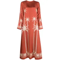 la doublej robe longue en soie à imprimé palmier - rose