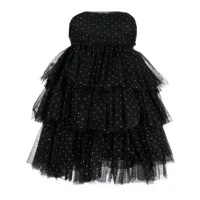 rotate birger christensen robe courte volantée à ornements en cristal - noir