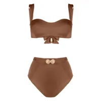 noire swimwear bikini bandeau à motif coquillage - marron