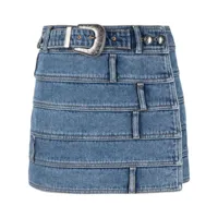 andersson bell minijupe plissée en jean à boucle - bleu